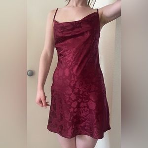 Urban Outfitters Burgundy Red Satin Floral Cowl Neck Mallory Mini Dress Size M